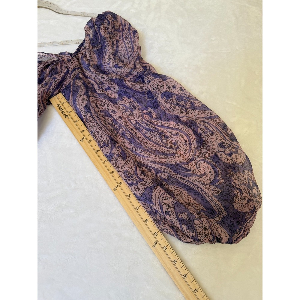 ZARA Womens S Sheer Paisley Crop Blouse Purple Pink Long Sleeve Boho Peasant Top - Picture 7 of 8